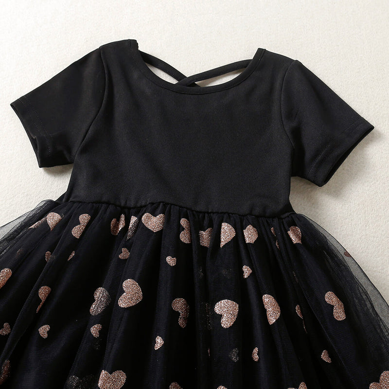 Toddler Girl Heart-shaped Pattern Color-block Dress - PrettyKid