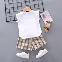 Toddler Girl Plaid Pattern T-shirt & Plaid Short Children's Clothing - PrettyKid