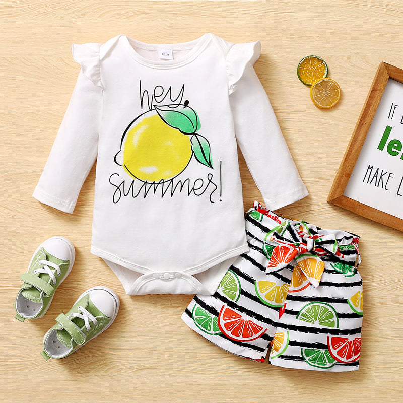 0-18M Baby Girls Sets Lemon Letter Print Bodysuit & Shorts Wholesale Baby Boutique Clothing - PrettyKid