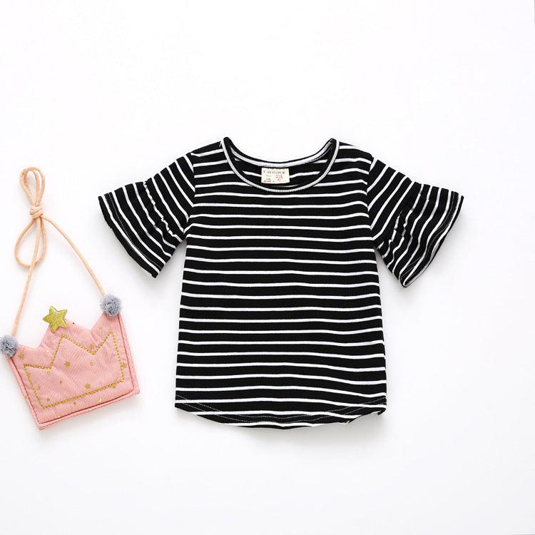 9M-4Y Striped Flared Sleeve Tops Toddler Girl Wholesale Boutique Clothing - PrettyKid