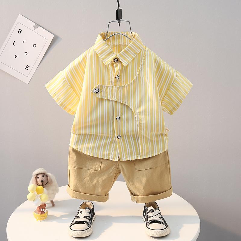 Grow Boy Striped Shirt & Front Pocket Shorts - PrettyKid