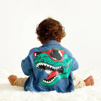 COTTNBABY Cartoon Dinosaur Print Street Style Denim Jacket - PrettyKid