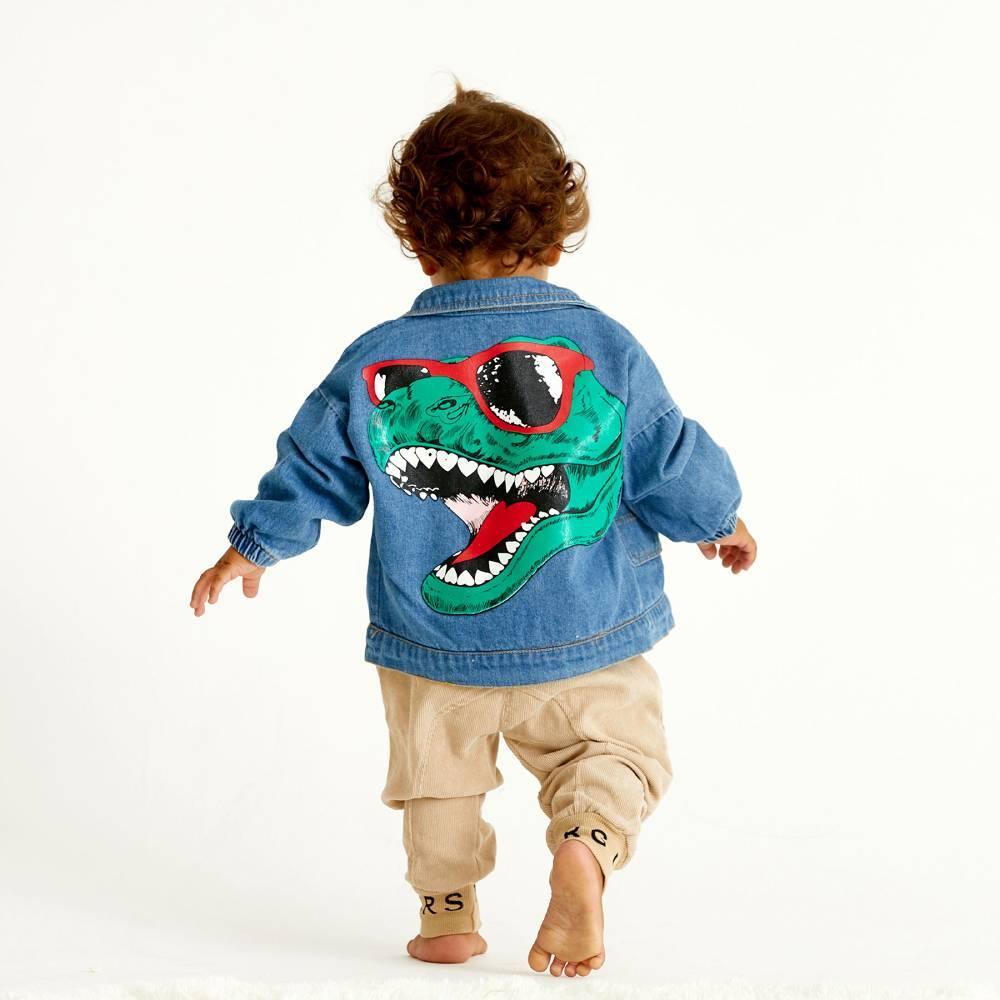 COTTNBABY Cartoon Dinosaur Print Street Style Denim Jacket - PrettyKid