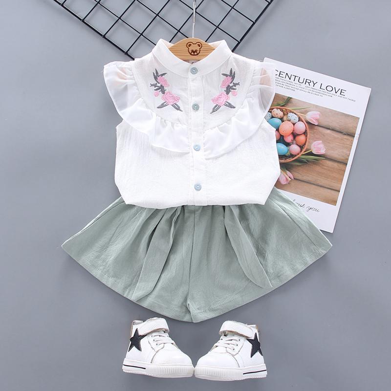 2pcs Sweet Floral Design Shirt and Pants Wholesale children's clothing - PrettyKid