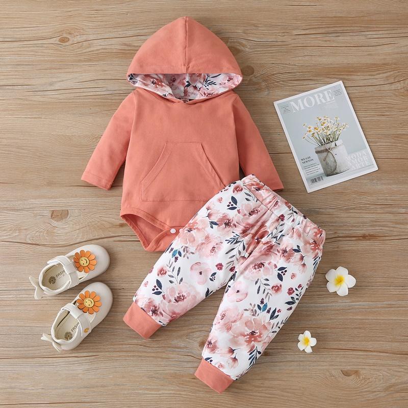 2-piece Hooded Romper & Floral Pants for Baby Girl - PrettyKid