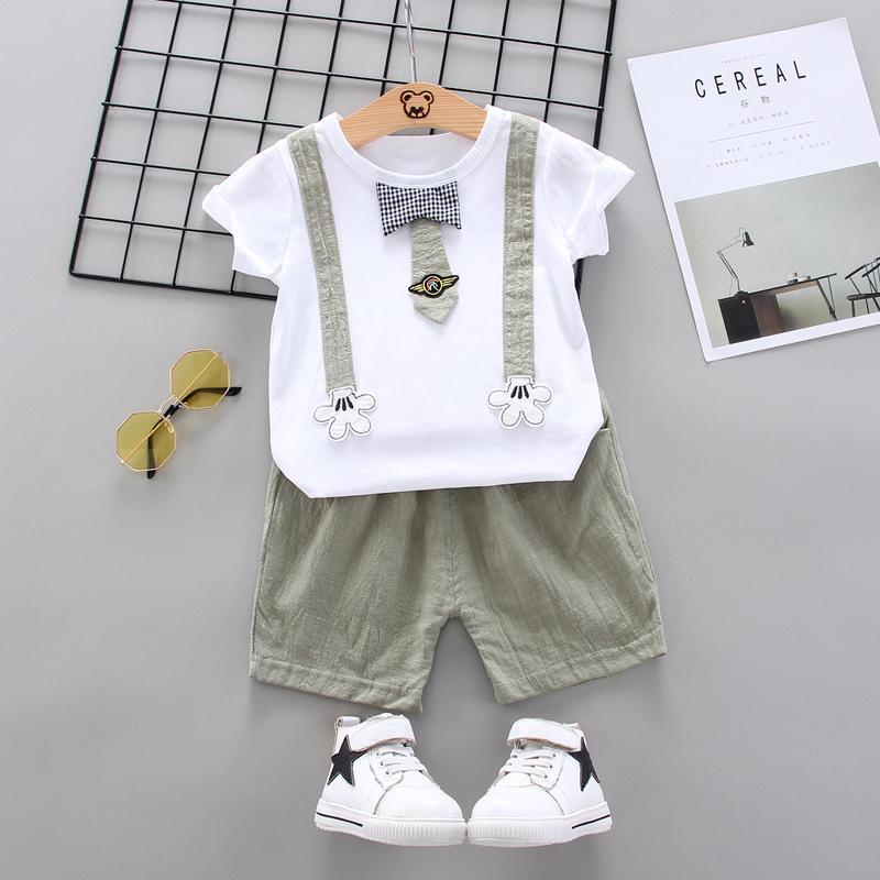 Toddler Boy Bow Tie Graphic T-shirt & Solid Color Shorts Wholesale Children's Clothing - PrettyKid