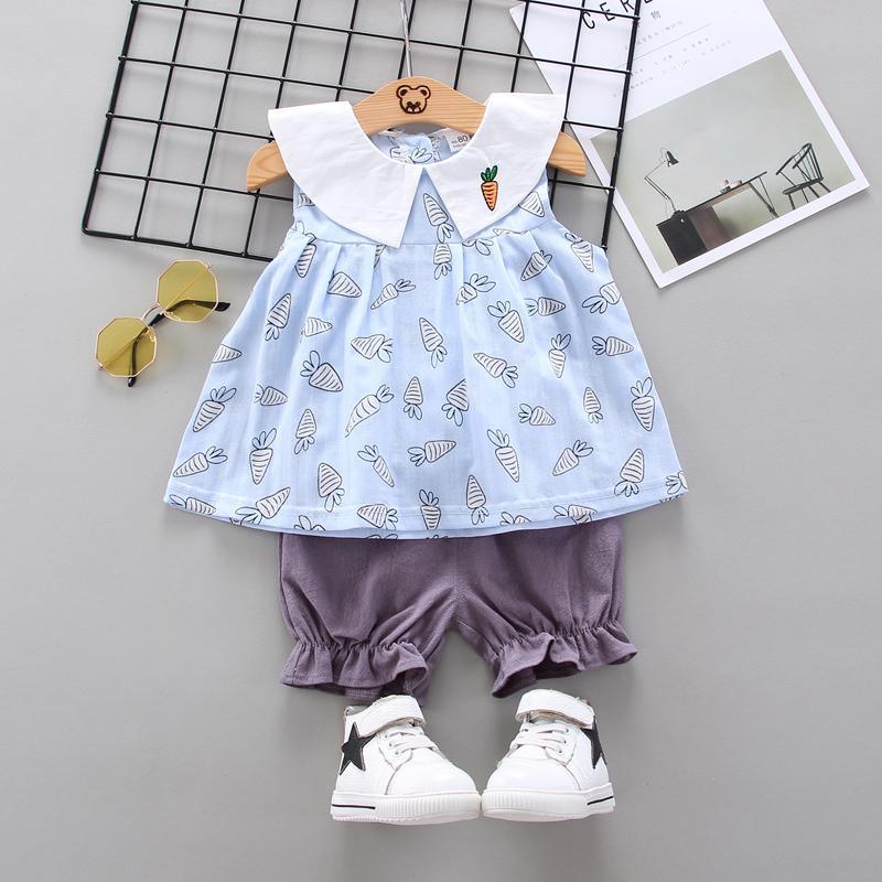 Toddler Girl Carrot Pattern Doll Collar Top & Shorts Wholesale Children's Clothing - PrettyKid