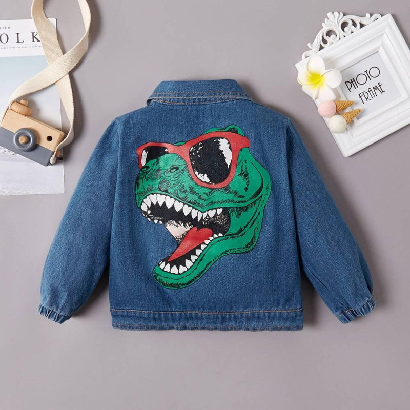 COTTNBABY Cartoon Dinosaur Print Street Style Denim Jacket - PrettyKid