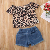 2-piece Leopard Pattern Dress & Short Jeans for Toddler Girl Wholesale children's clothing - PrettyKid