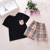 Classic Solid Short-sleeve Tee and Plaid Shorts Set Children's clothing wholesale - PrettyKid