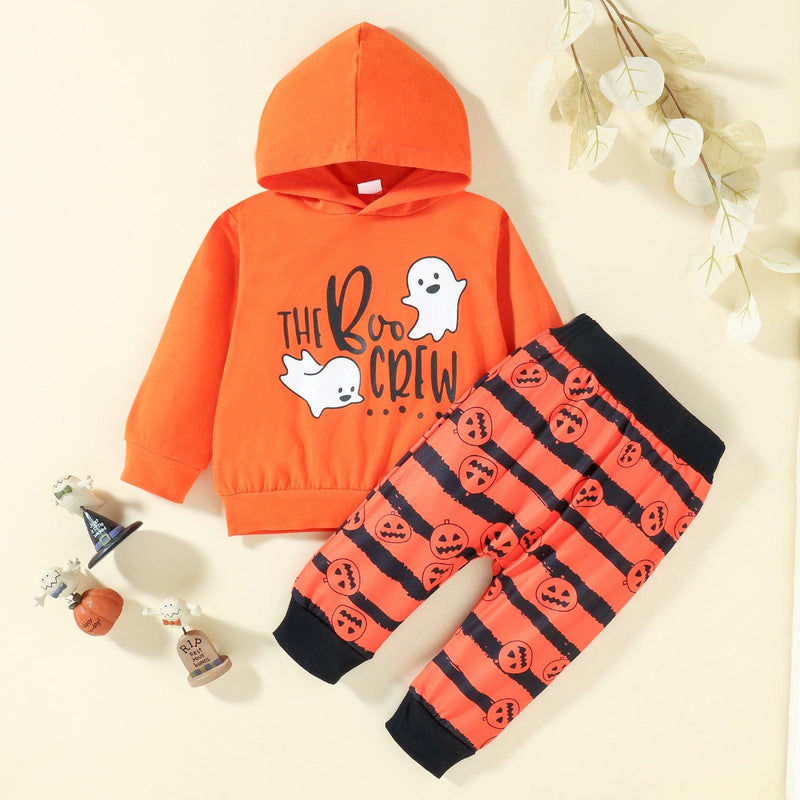 Toddler Kids Long Sleeve Lettered Print Hoodie Stripe Pants Halloween Set - PrettyKid