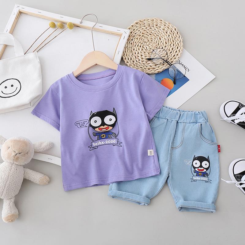 2pcs Fashion Cartoon Print T-shirt and Cowpants Wholesale children's clothing - PrettyKid