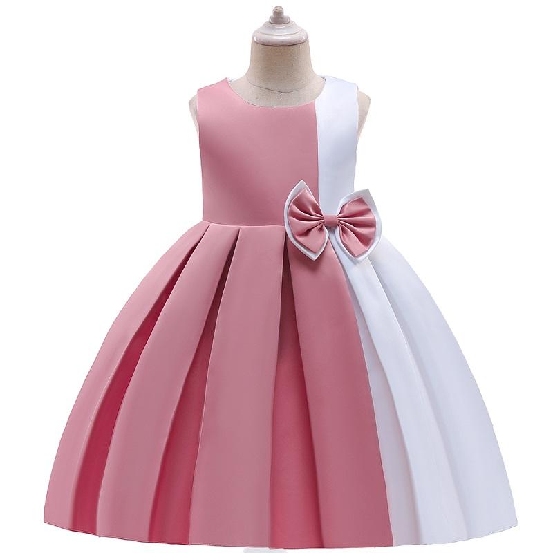 Girl Color-block Bow Decor Sleeveless Formal Dress - PrettyKid