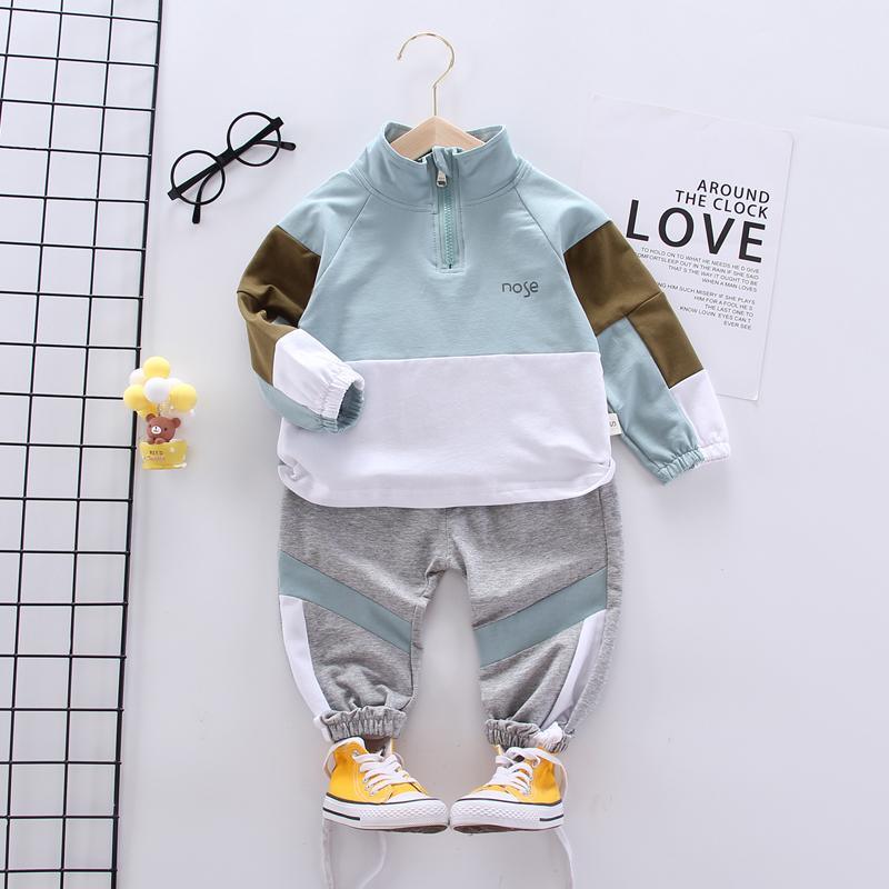 2pcs Fashion Color-block Letter Hoodies and Pants Wholesale children's clothing - PrettyKid