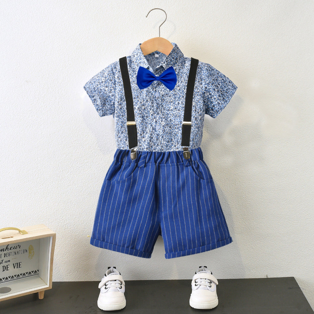 9months-5years Baby Sets Toddler Boy Sets Gentleman Children's Clothing Boys Short-Sleeved Shirt Overalls Four-Piece Suit Formal Wear - PrettyKid