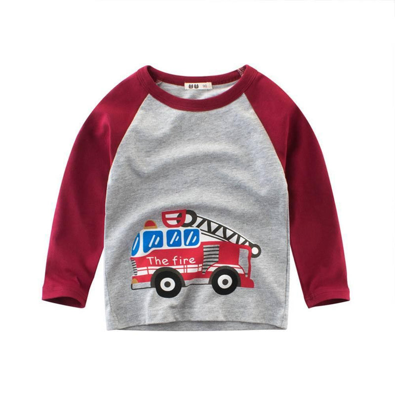 COTTNBABY Cartoon Fire truck Print Sports Tee For Toddler Boy - PrettyKid