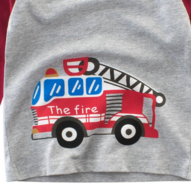 COTTNBABY Cartoon Fire truck Print Sports Tee For Toddler Boy - PrettyKid