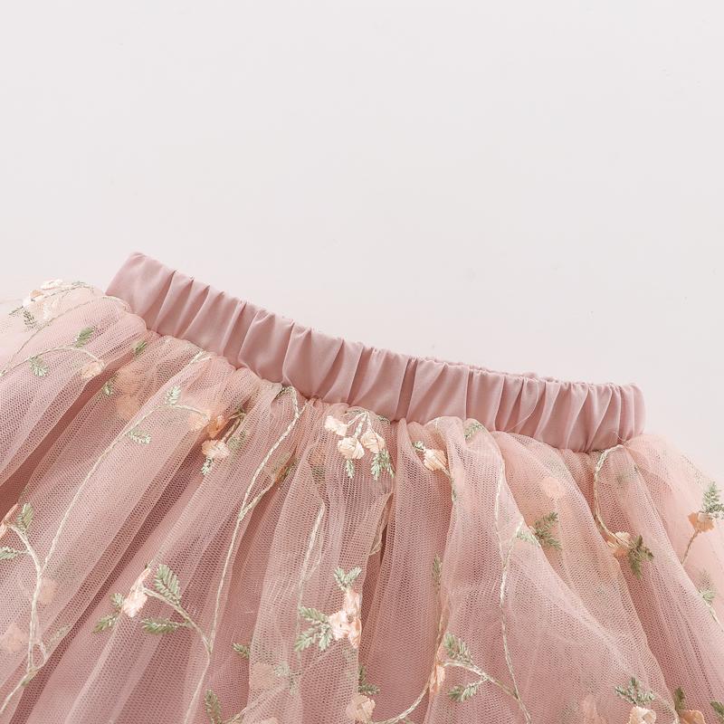 Girl Embroidered Flower Mesh Skirt - PrettyKid