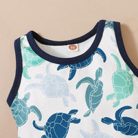 New Born Baby Boy Turtle Print Bodysuit & Solid Color Shorts - PrettyKid