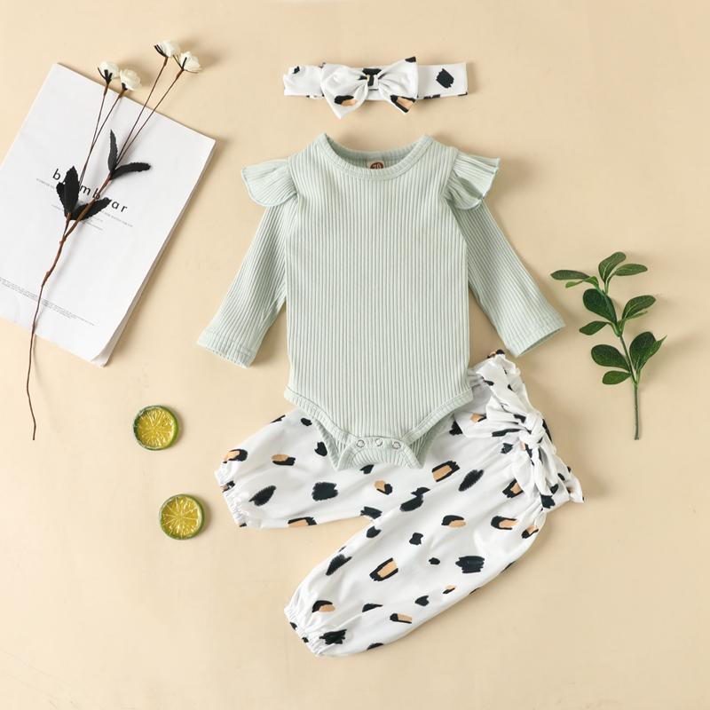 3-piece Solid Bodysuit & Leopard Pants & Headband for Baby Girl - PrettyKid