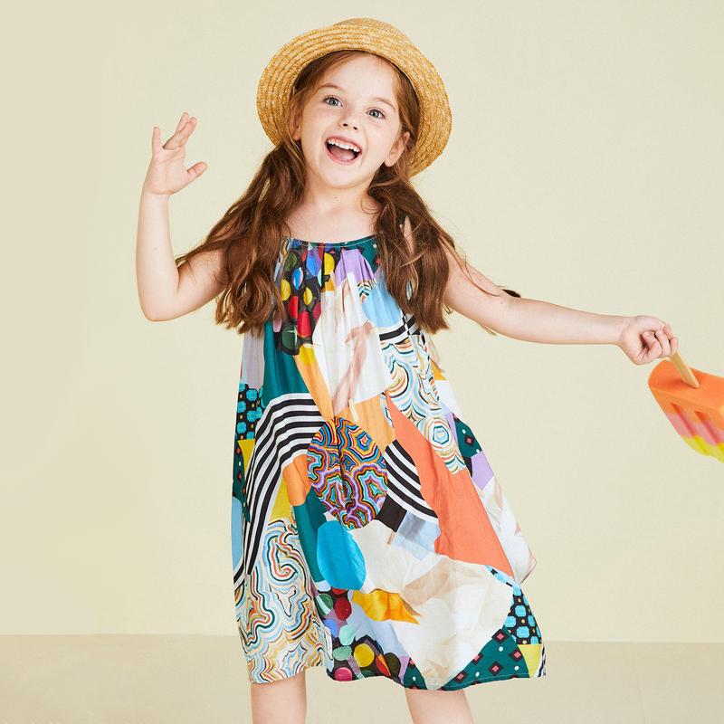 wholesale boys clothing Toddler Girl Geometric Print Sleeveless Dress Wholesale Children's Clothing - PrettyKid