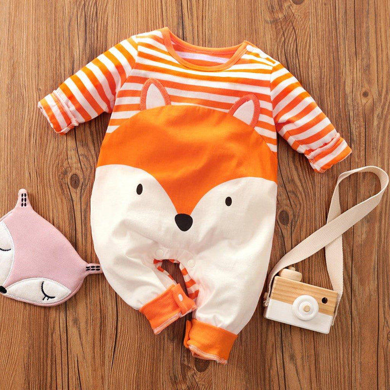 Striped Fox Print Romper Wholesale children's clothing - PrettyKid