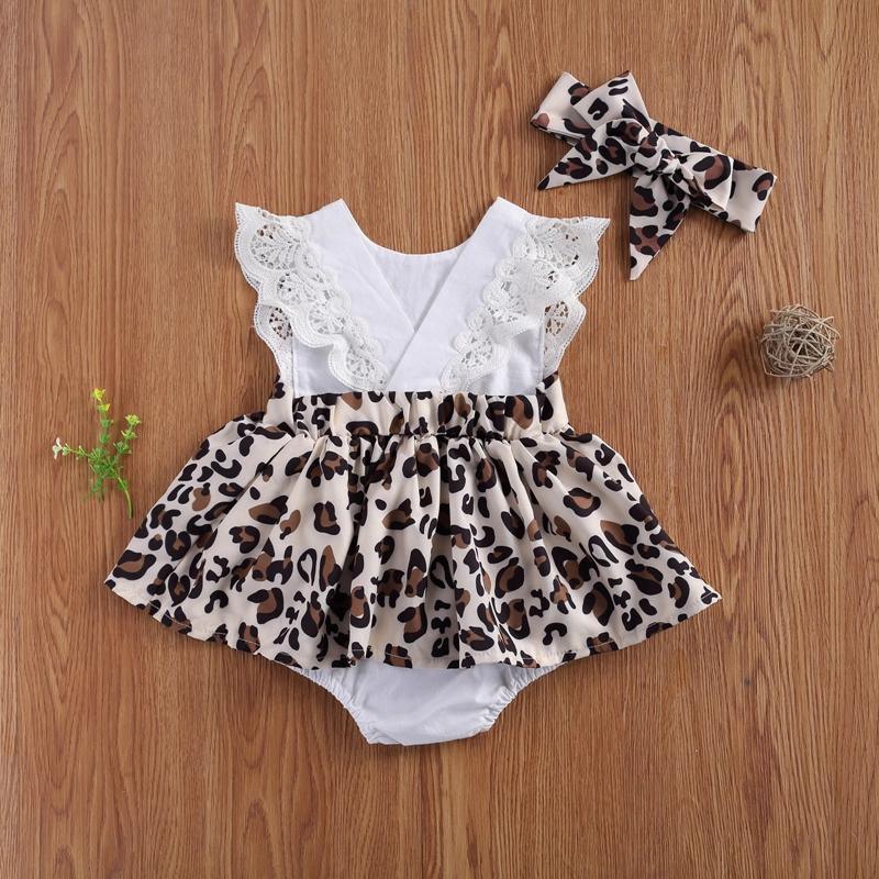 Baby Girl 2pcs Leopard Print Bodysuit & Headband - PrettyKid