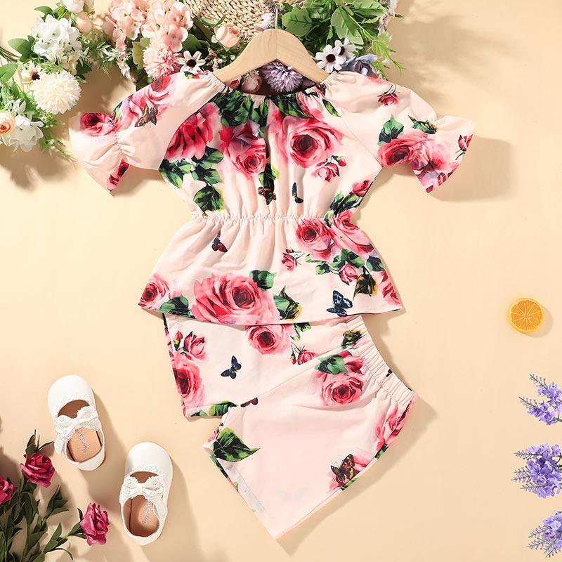 Toddler Girl Floral Shorts Suit Children's Clothing - PrettyKid