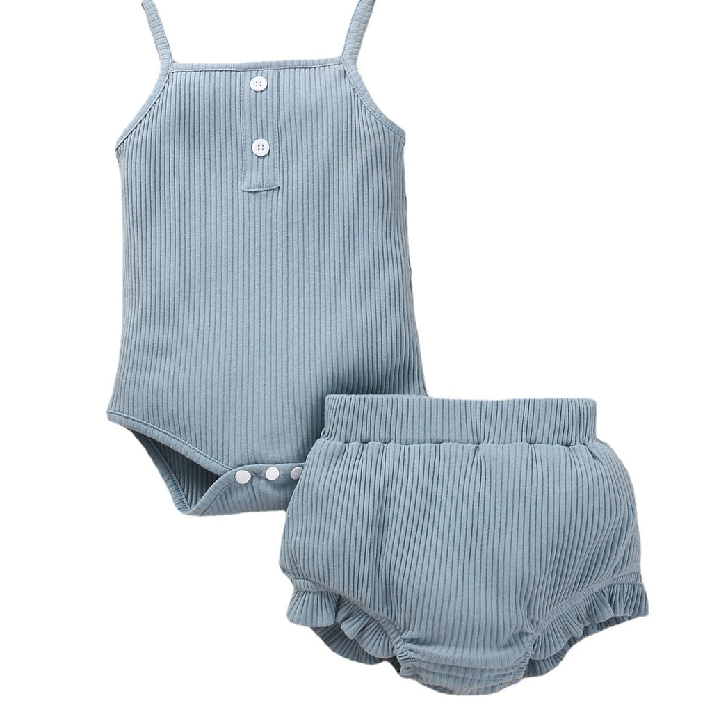 3-24months Baby Sets Infant Children's Suit Solid Color Romper Bag & Lace Shorts Baby Suit - PrettyKid