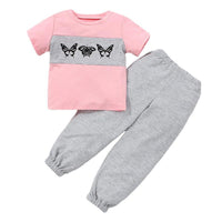 18M-6Y Toddler Girls Sets Hit Color Butterfly Print T-Shirt & Trousers Wholesale Girls Fashion Clothes