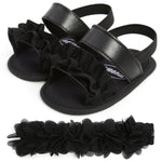 3-18M Baby Girls Ruffle Trim Walking Sandals With Headband - PrettyKid