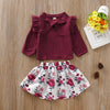 Toddler Girls Solid Color Long Sleeve Top Floral Skirt - PrettyKid