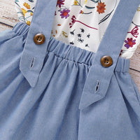 Toddler Girls Fly Sleeve Floral Top Solid Color Denim Suspender Dress - PrettyKid