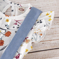 Toddler Girls Fly Sleeve Floral Top Solid Color Denim Suspender Dress - PrettyKid