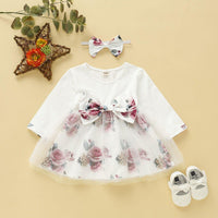 Toddler Girls Long Sleeve Rose Mesh Skirt Floral splice Dress - PrettyKid