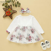 Toddler Girls Long Sleeve Rose Mesh Skirt Floral splice Dress - PrettyKid