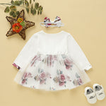 Toddler Girls Long Sleeve Rose Mesh Skirt Floral splice Dress - PrettyKid