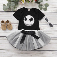 Toddler Girls 2-Piece Solid Color Short Sleeve Skull Print Mesh Dress - PrettyKid