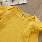 Toddler Girls Solid Color Top & Sunflower Print Suspender Skirt - PrettyKid