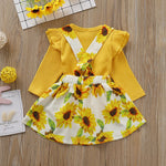 Toddler Girls Solid Color Top & Sunflower Print Suspender Skirt - PrettyKid