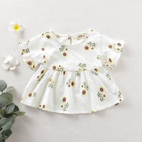 Toddler Girl Round Neck Sunflower Embroidered Skirt Flare Sleeve Dress - PrettyKid