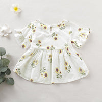 Toddler Girl Round Neck Sunflower Embroidered Skirt Flare Sleeve Dress - PrettyKid