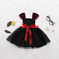 Toddler Girls Lovely Bow Suspender Dress Solid Color Mesh Dress - PrettyKid