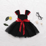 Toddler Girls Lovely Bow Suspender Dress Solid Color Mesh Dress - PrettyKid