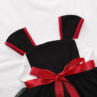 Toddler Girls Lovely Bow Suspender Dress Solid Color Mesh Dress - PrettyKid