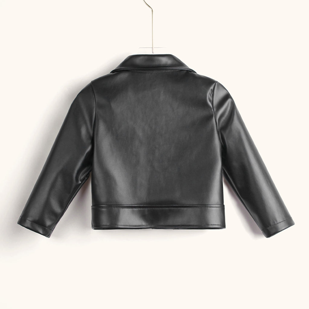 Black Leather Zip Up Wholesale Girls Jackets - PrettyKid