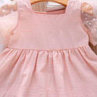 Toddler Girl Pink Mesh Puff Sleeve Jacquard Fabric Dress Children's Clothing - PrettyKid