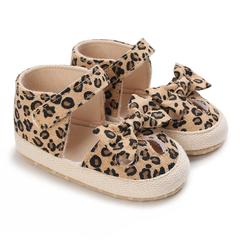 Bow Solid Leopard Print Baby Girls Sandals - PrettyKid