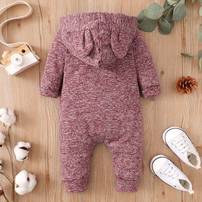 Baby Girl Casual Solid Rabbit-ear Long Sleeve Hooded Jumpsuit - PrettyKid