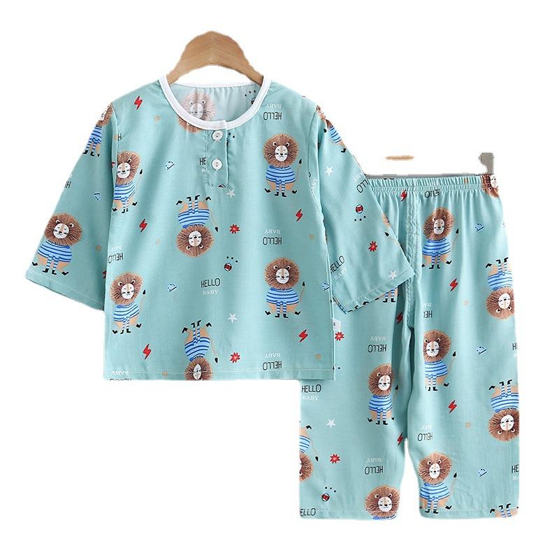 Toddler Boy Cartoon Animal Print Pajama Top & Capri Pants - PrettyKid